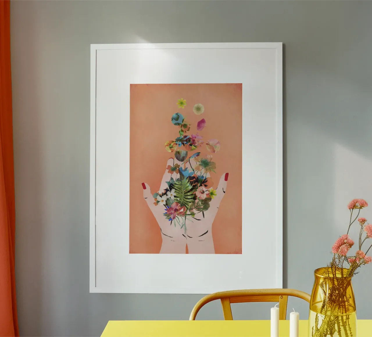 Fridas Hands (coral) poster con telaio in plastica da treechild