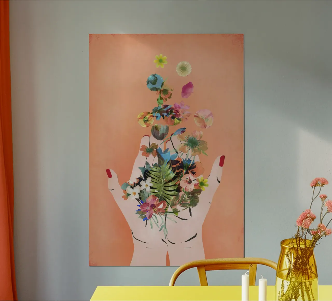 Fridas Hands (coral) poster con telaio in plastica da treechild