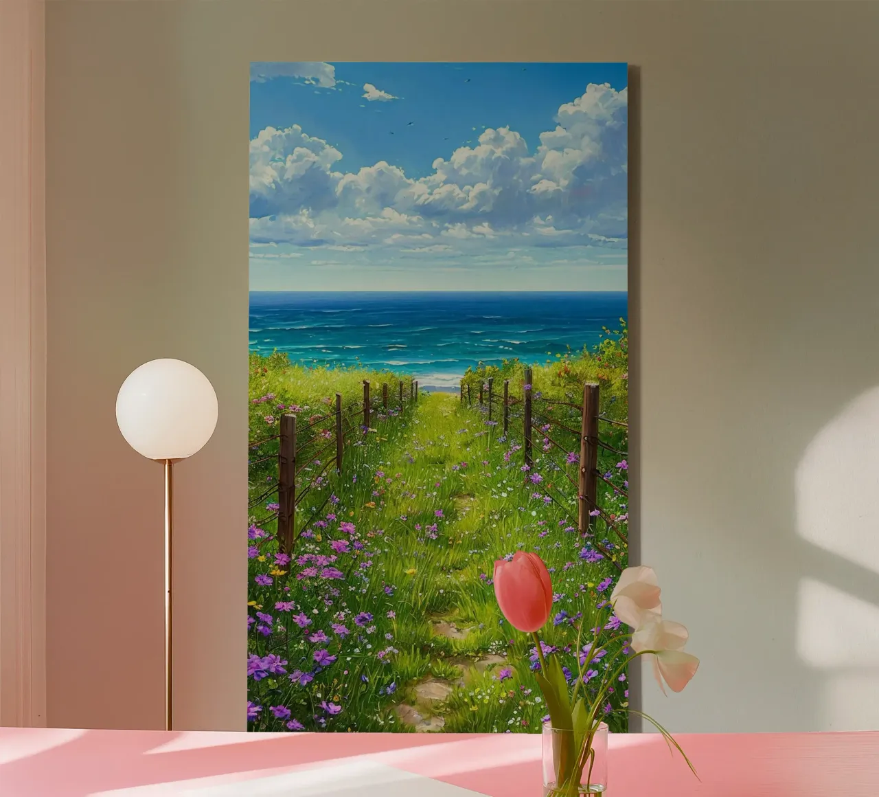 grass flower fence tela con Cornice a cassetta da lily