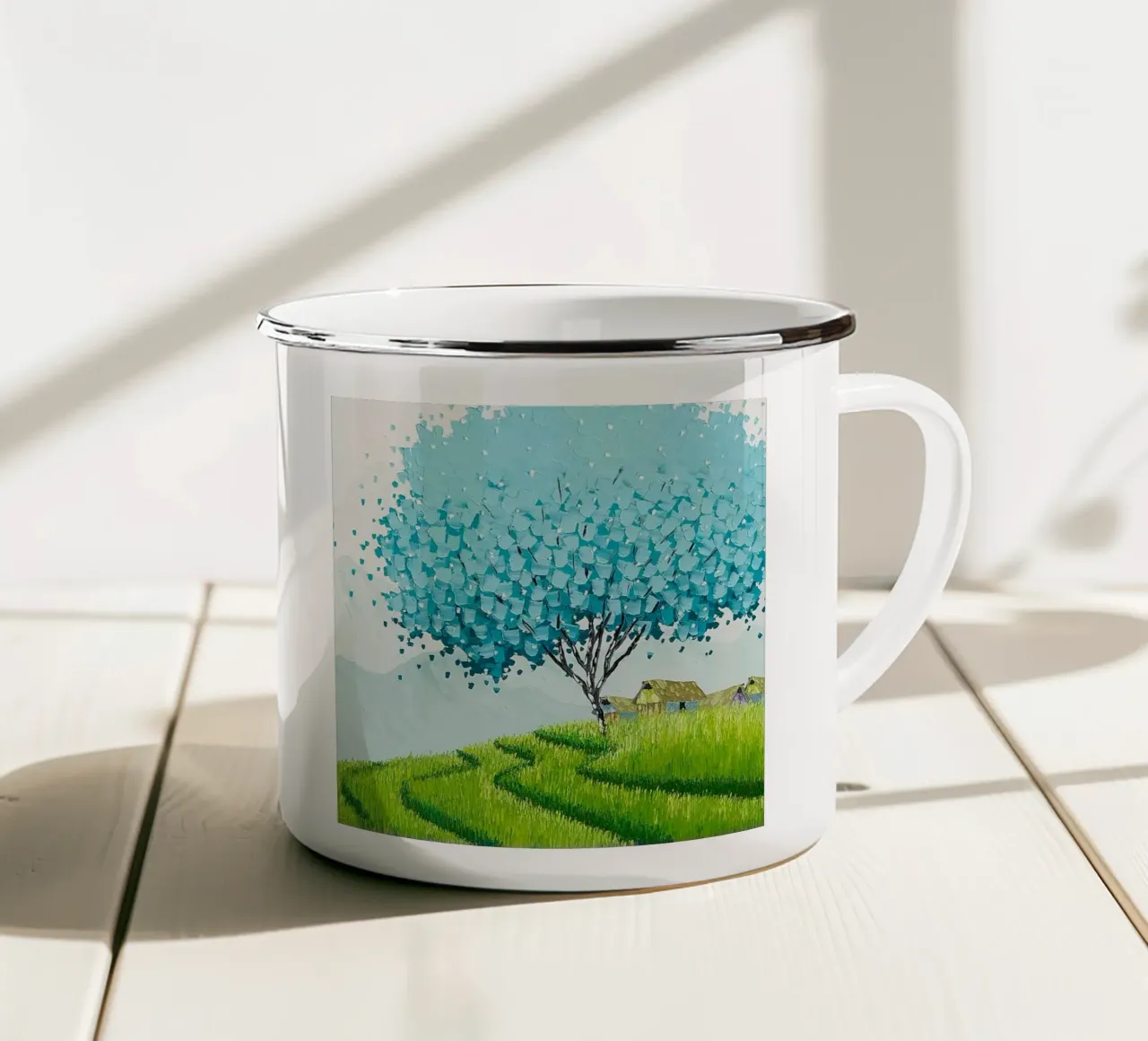 blue tree green grass tazza in smalto da kichin