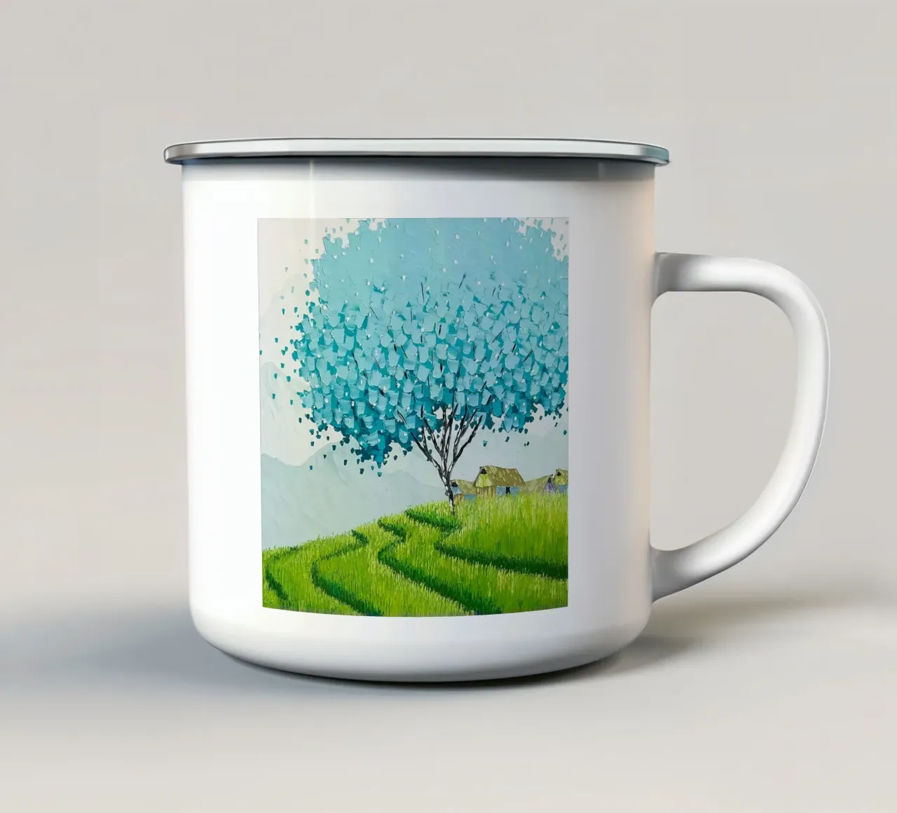 blue tree green grass tazza in smalto da kichin