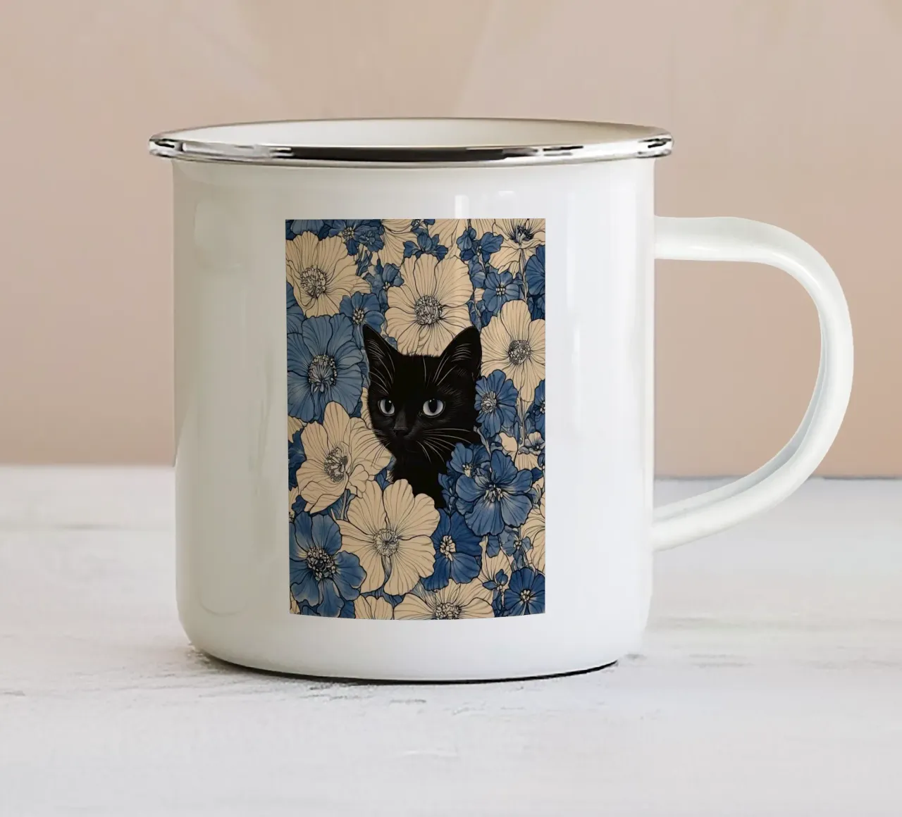 cat in flower tazza in smalto da kichin