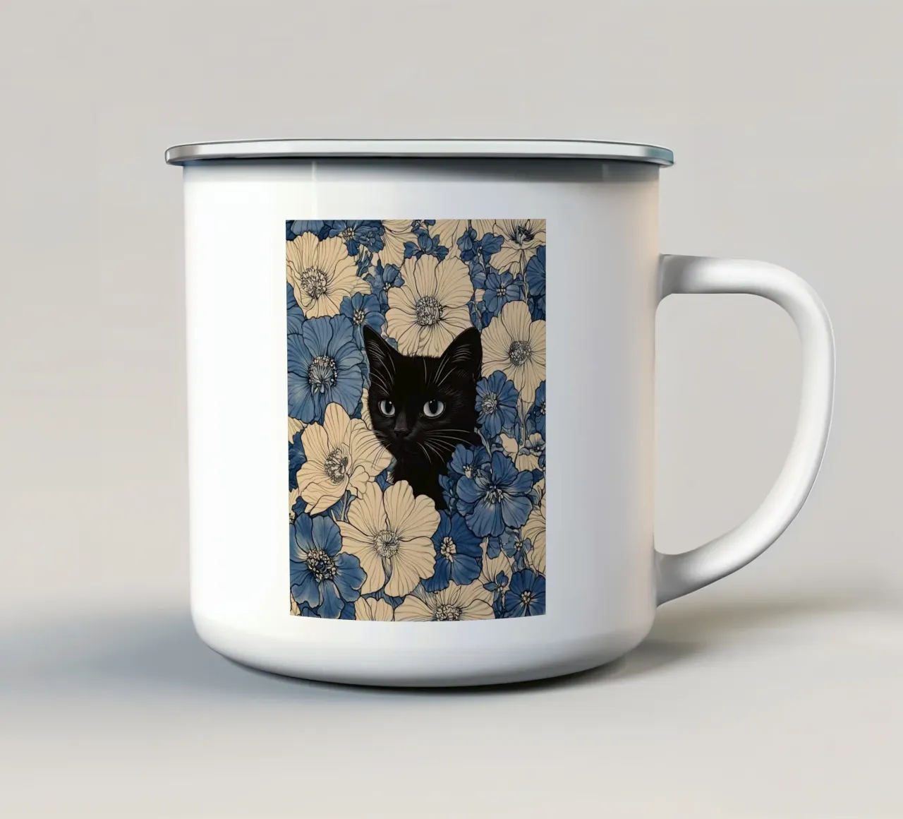 cat in flower tazza in smalto da kichin