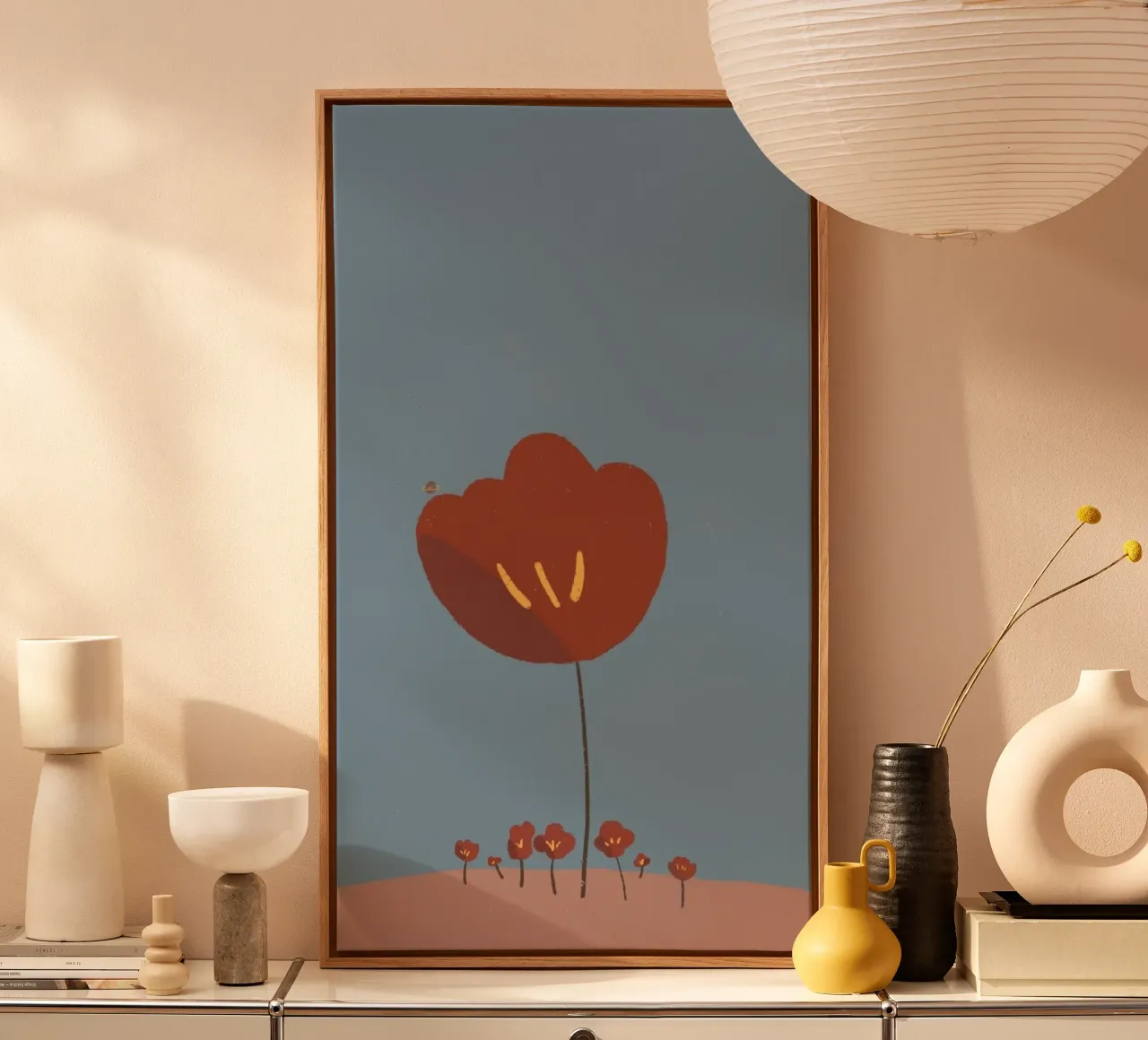 red flower minimal canvas met Baklijst van kichin