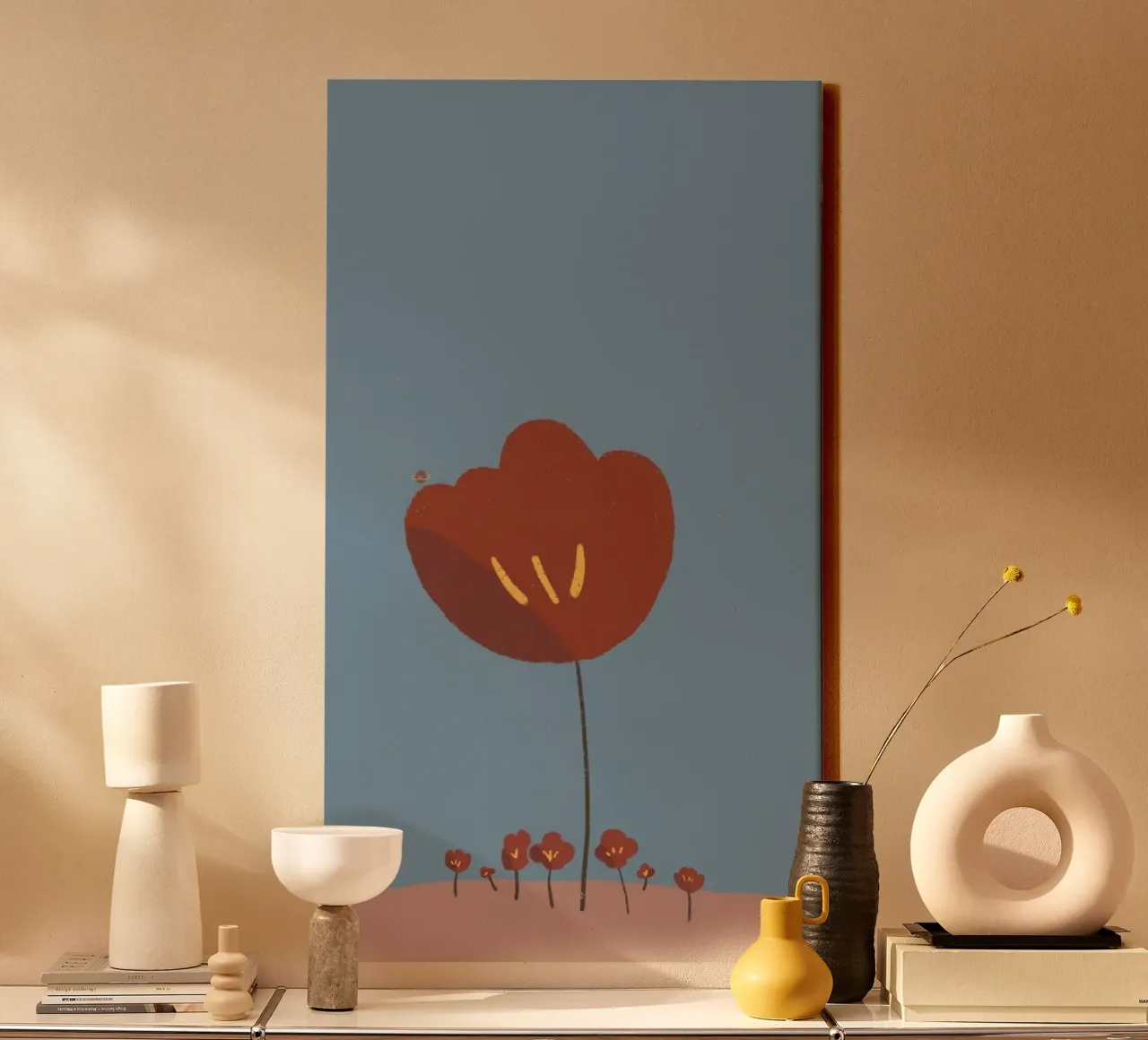 red flower minimal canvas met Baklijst van kichin