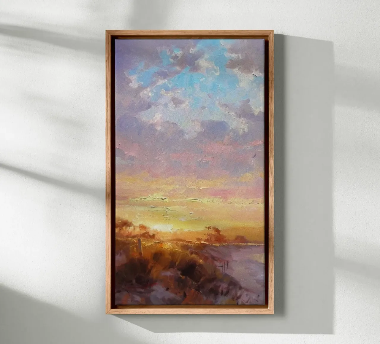 sunset beach grass canvas with Floater frame by kichin