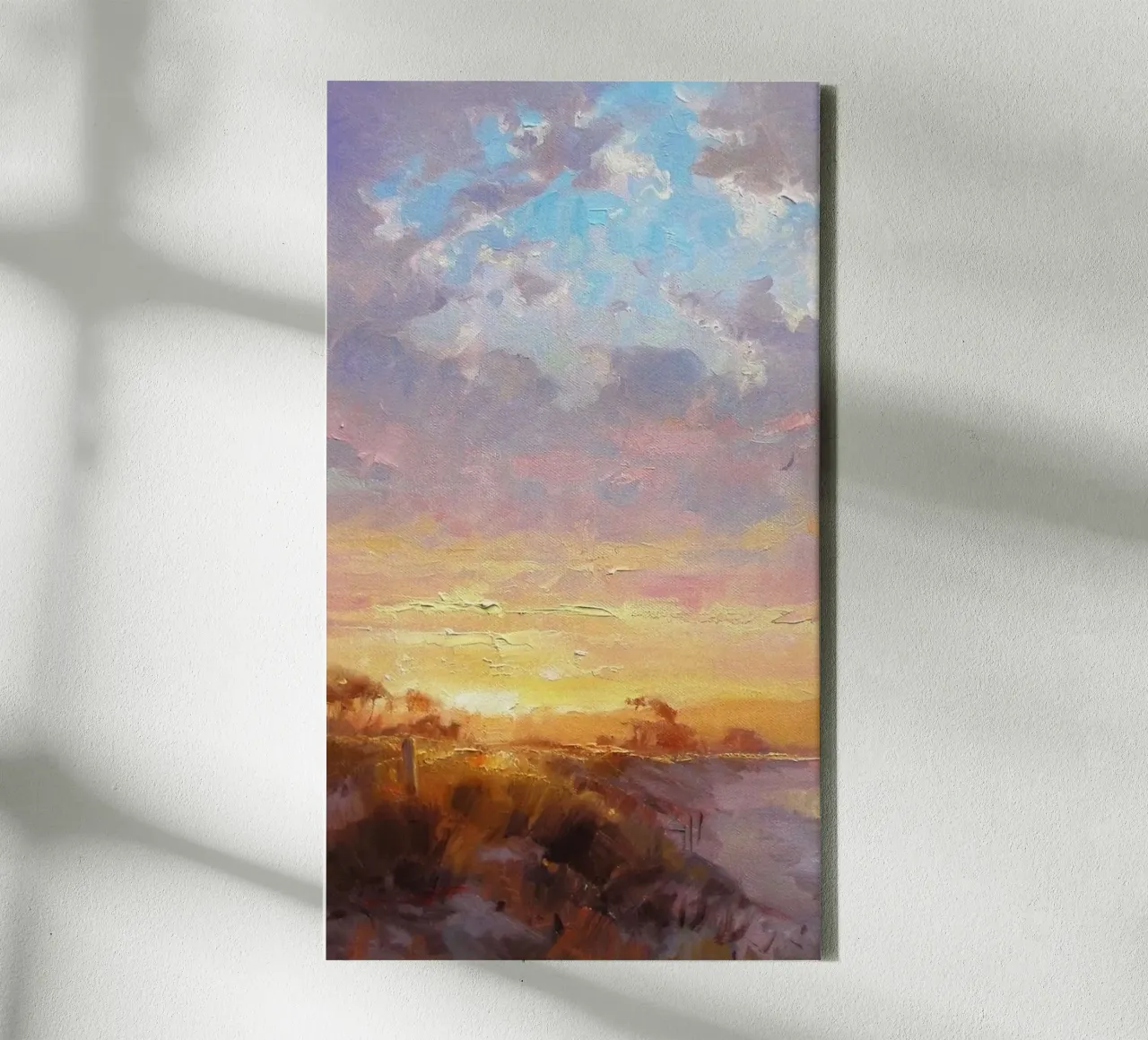 sunset beach grass canvas with Floater frame by kichin