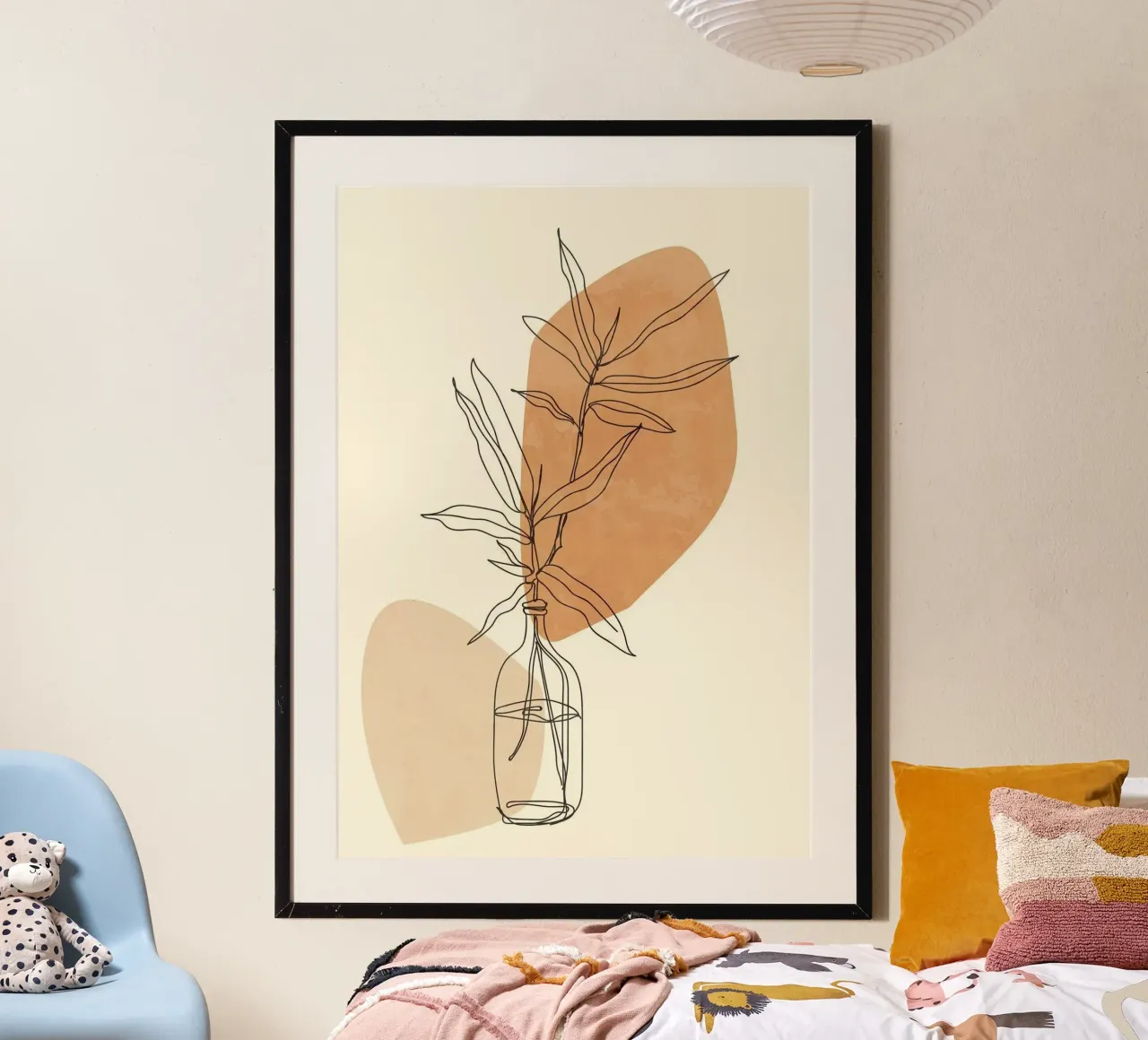 shape line leaf and bottle poster con telaio in legno da carsa
