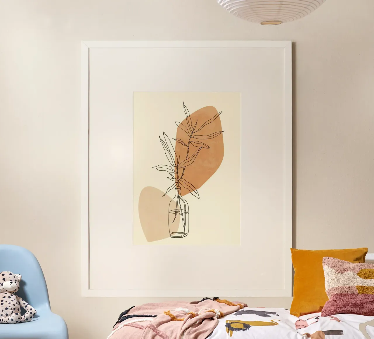 shape line leaf and bottle poster con telaio in legno da carsa