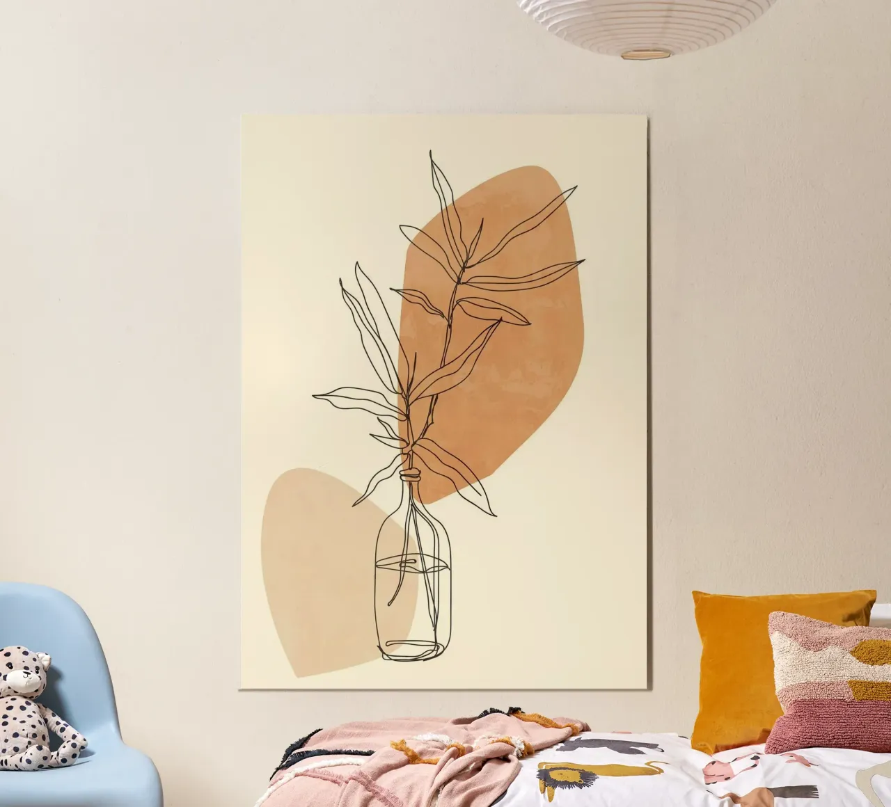 shape line leaf and bottle poster con telaio in legno da carsa
