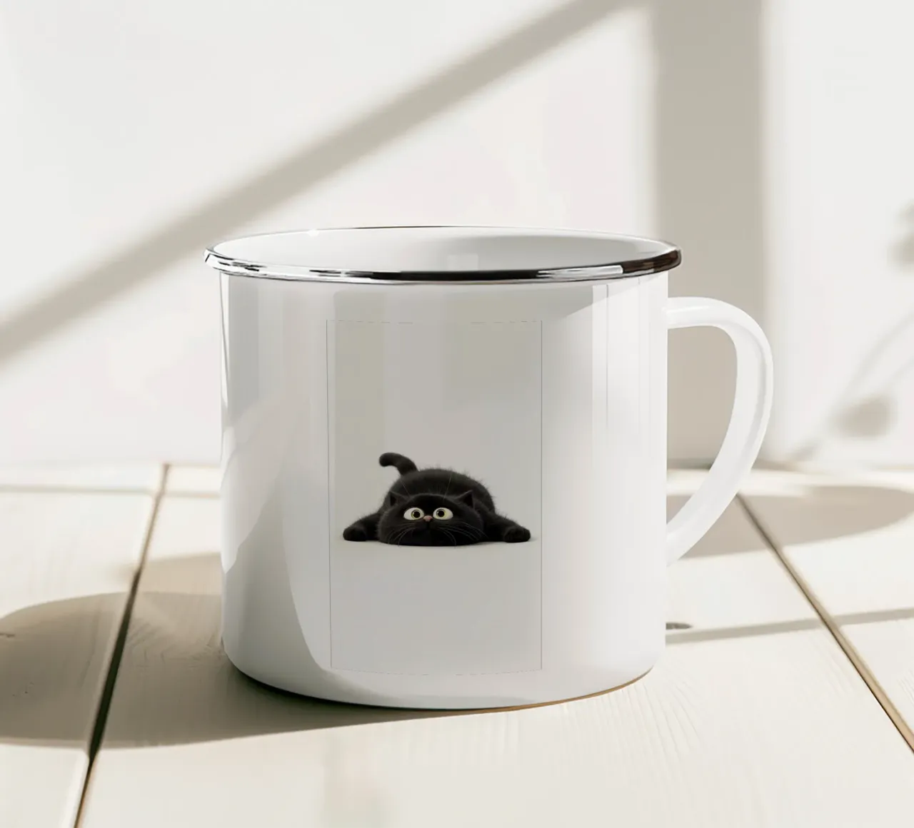 cat in white tazza in smalto da kichin