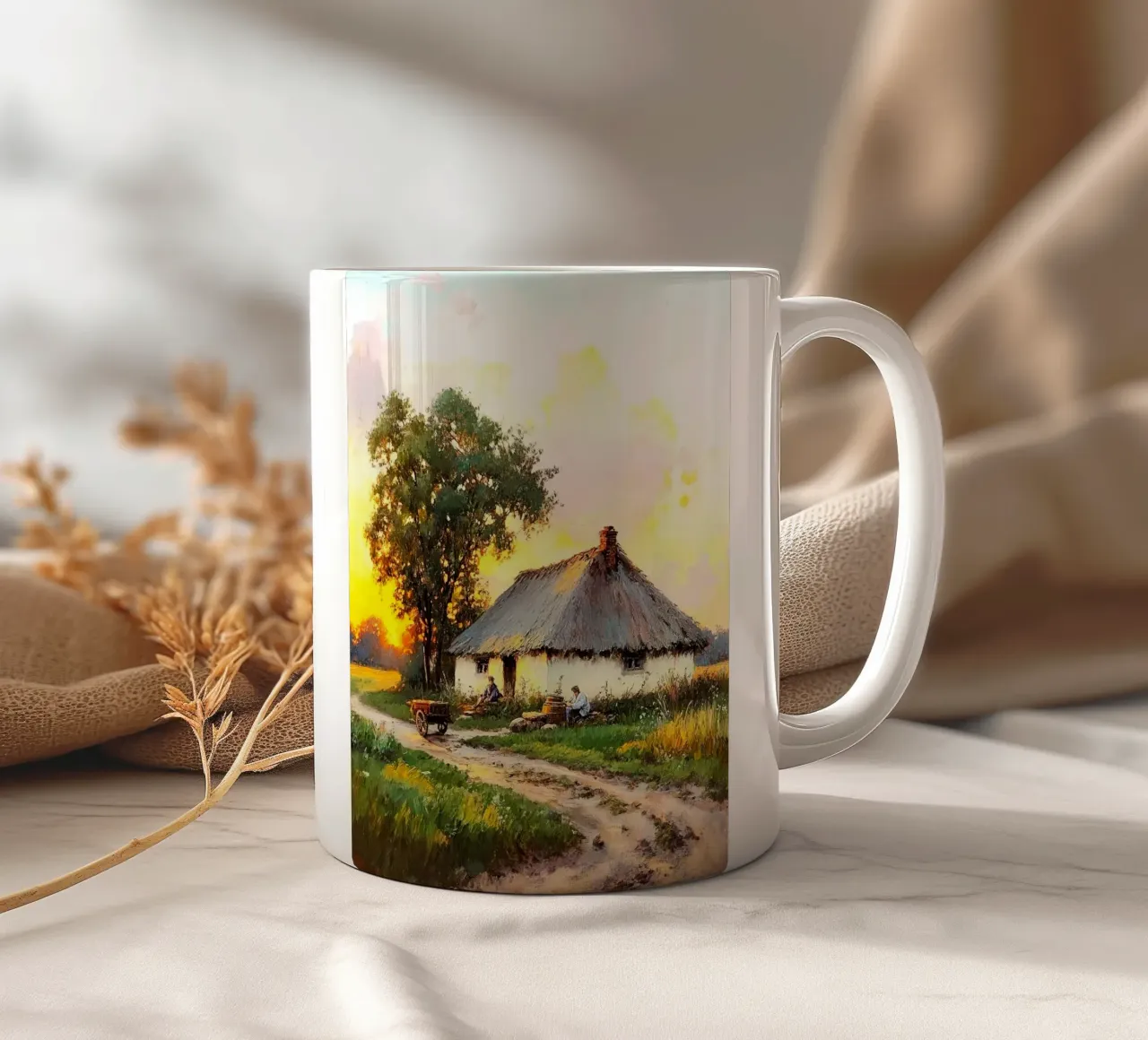 house with tree tazza in ceramica da carsa