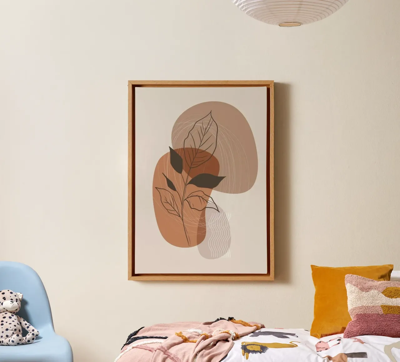 shape line flower and brown tela con Cornice a cassetta da kichin