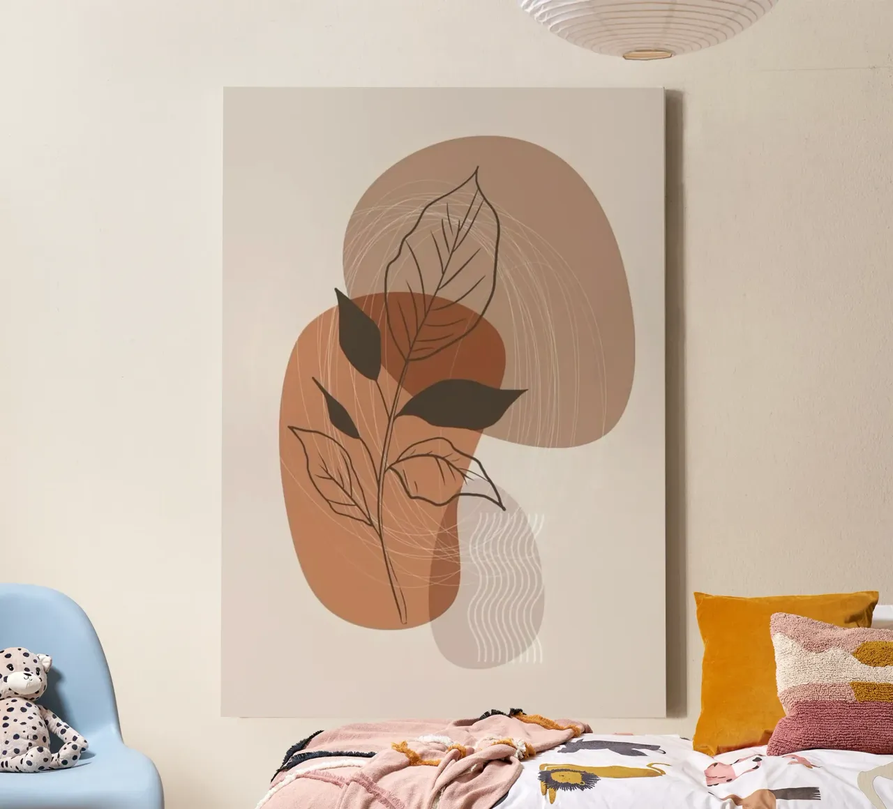 shape line flower and brown tela con Cornice a cassetta da kichin