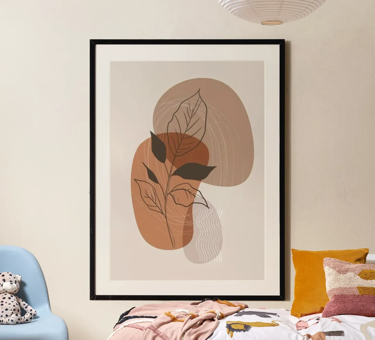 shape line flower and brown poster con telaio in alluminio da kichin
