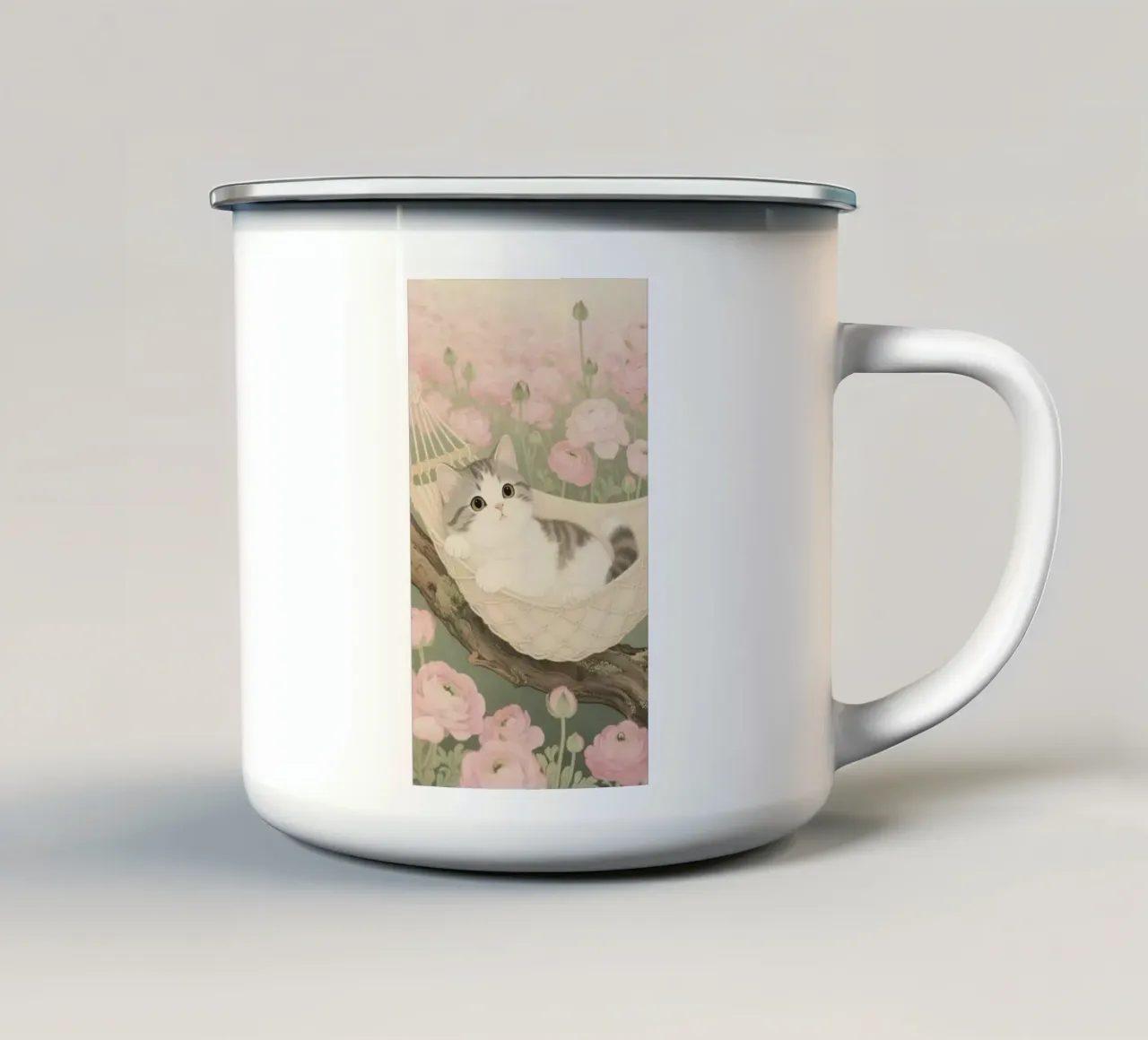 cat in wheel tazza in smalto da lifeline