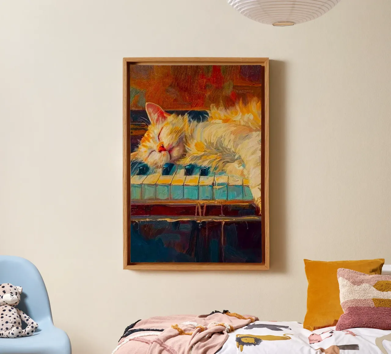 cat lie on piano tela con Cornice a cassetta da miracle