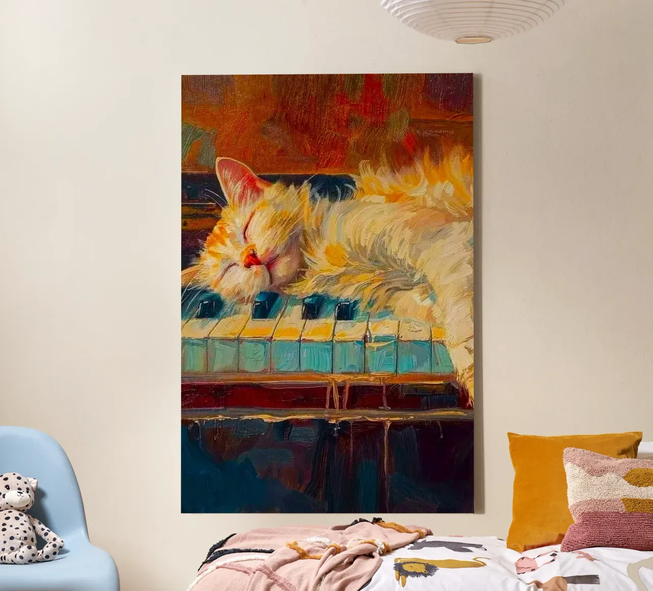 cat lie on piano tela con Cornice a cassetta da miracle
