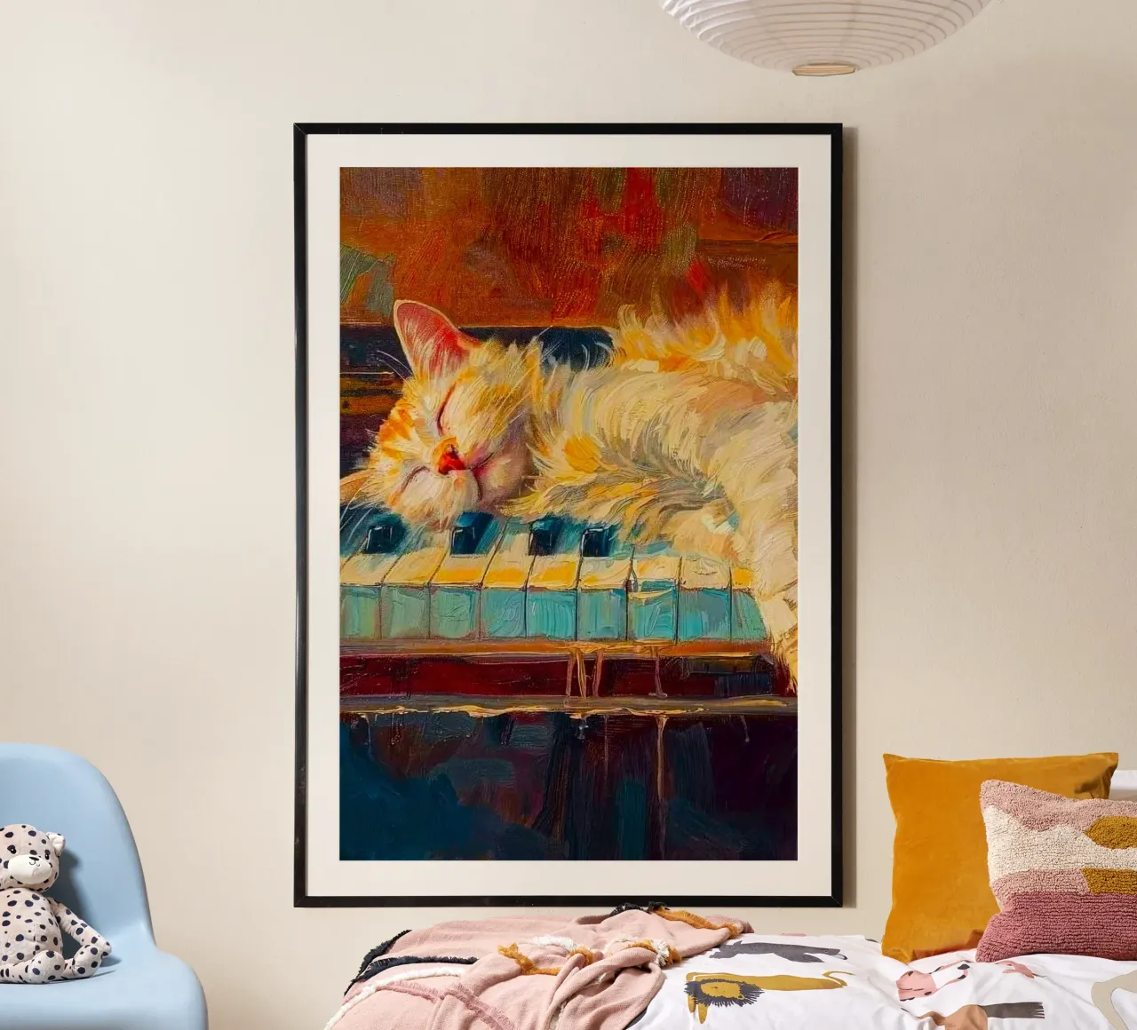 cat lie on piano poster da miracle