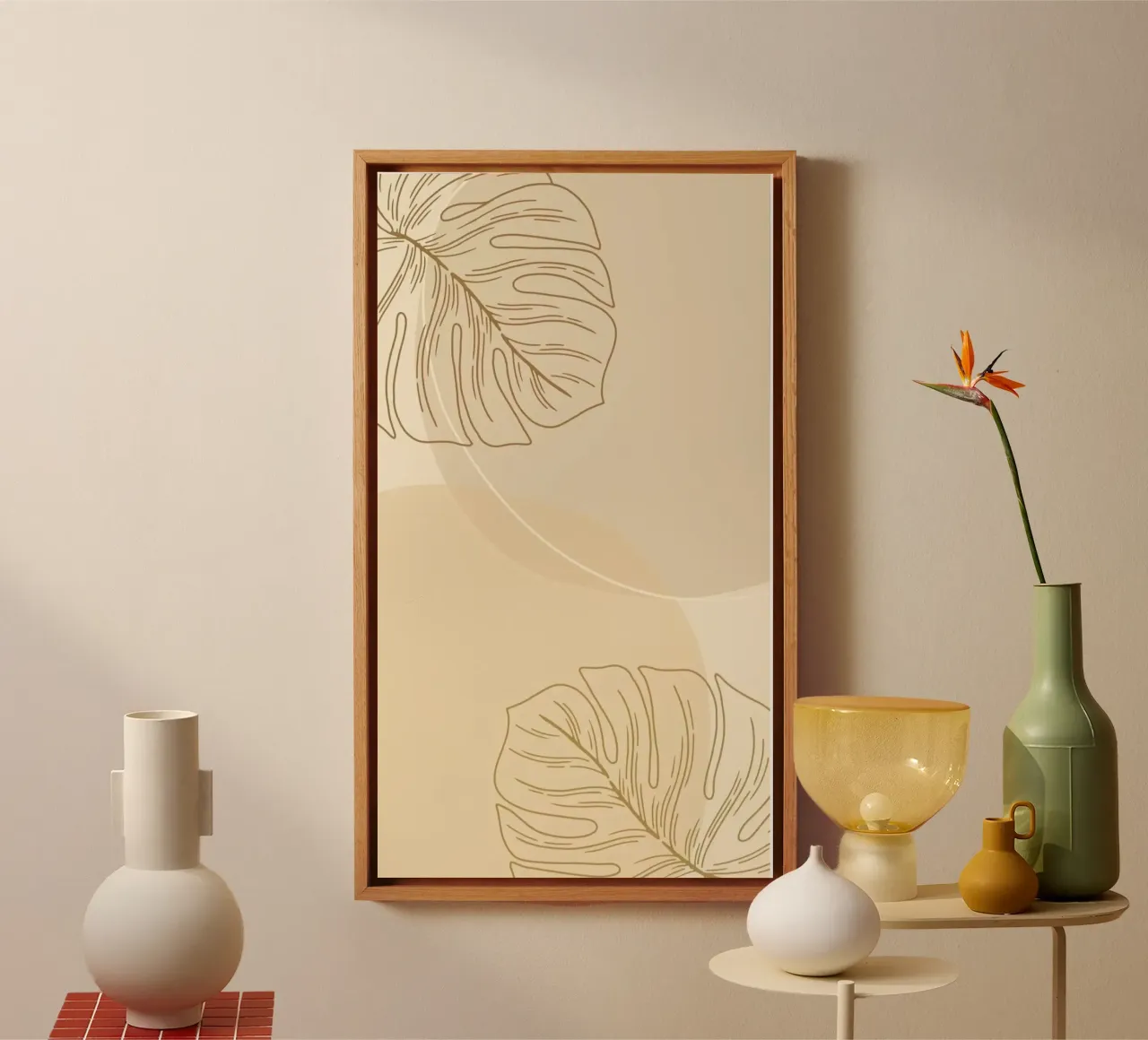 circle shadow and leaf canvas with Floater frame by lifeline