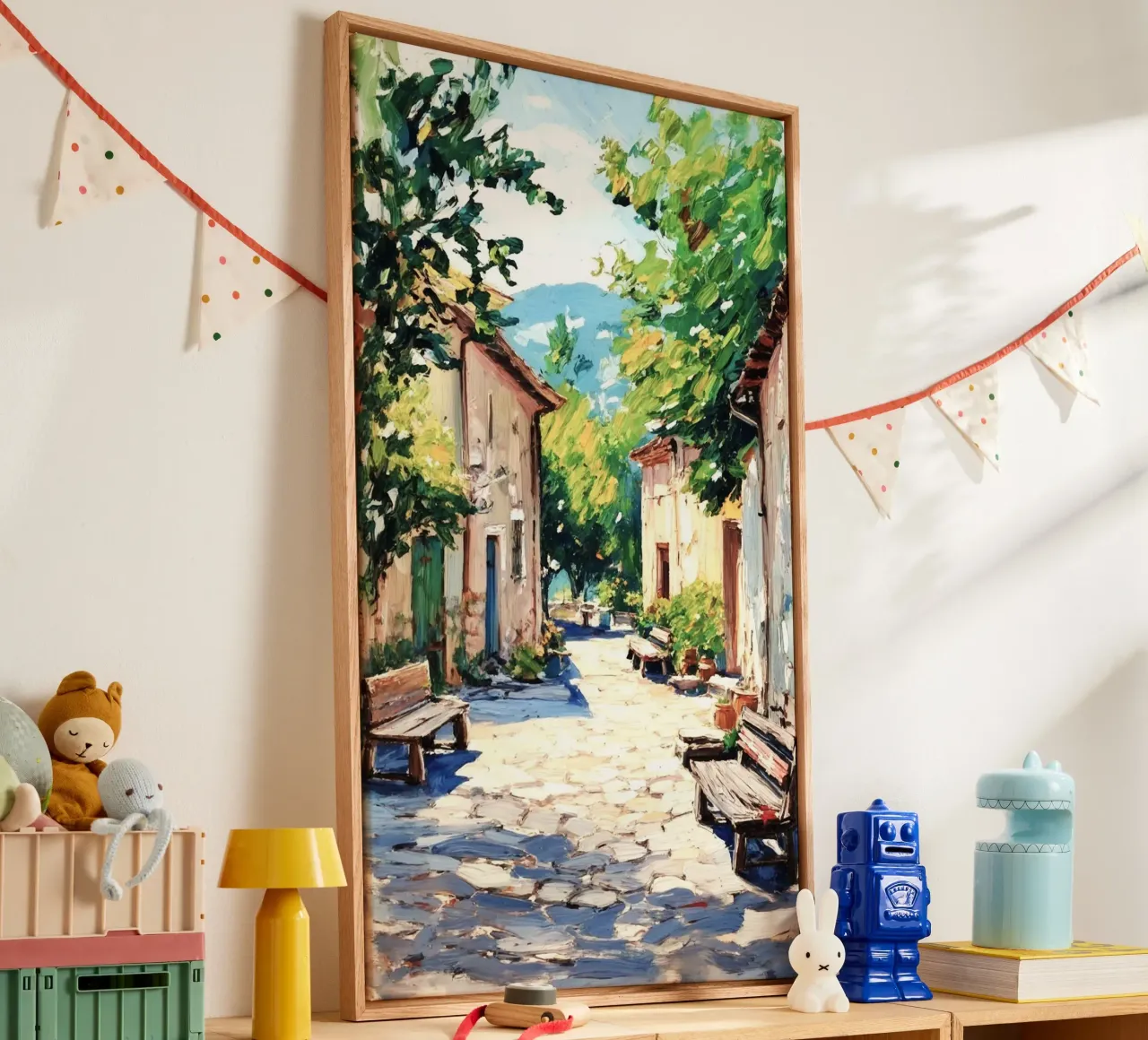 sunshine and village tela con Cornice a cassetta da lifeline