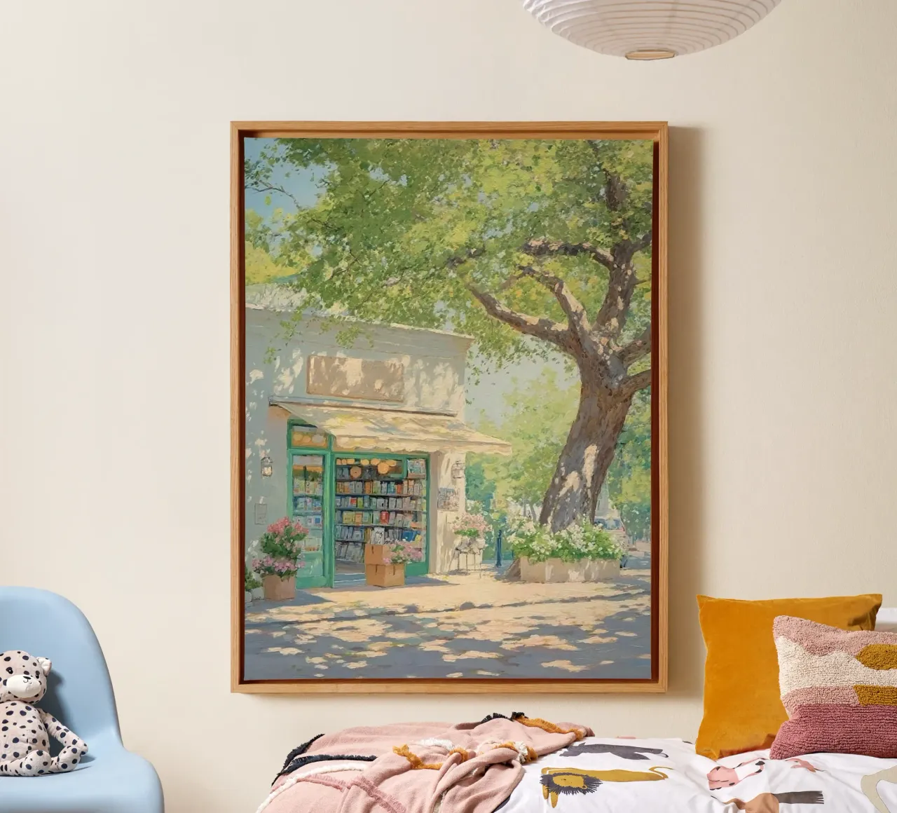 peace shop and tree canvas with Floater frame by miracle