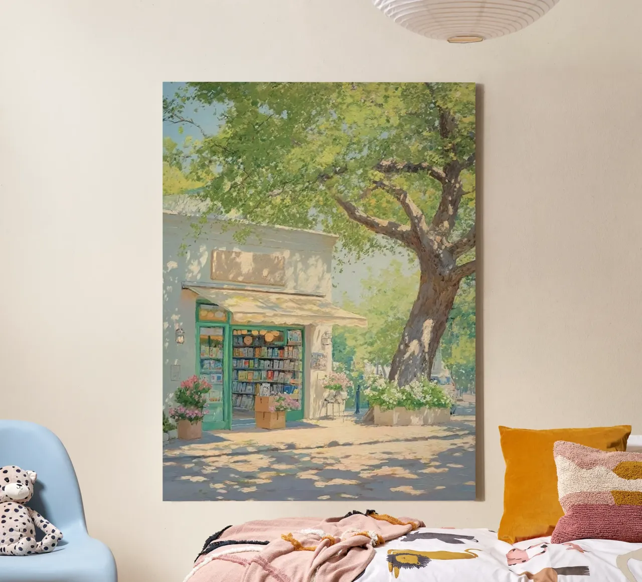 peace shop and tree canvas with Floater frame by miracle