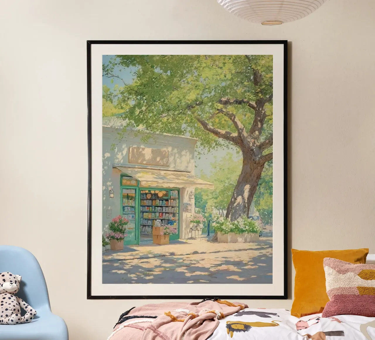 peace shop and tree poster con telaio in legno da miracle