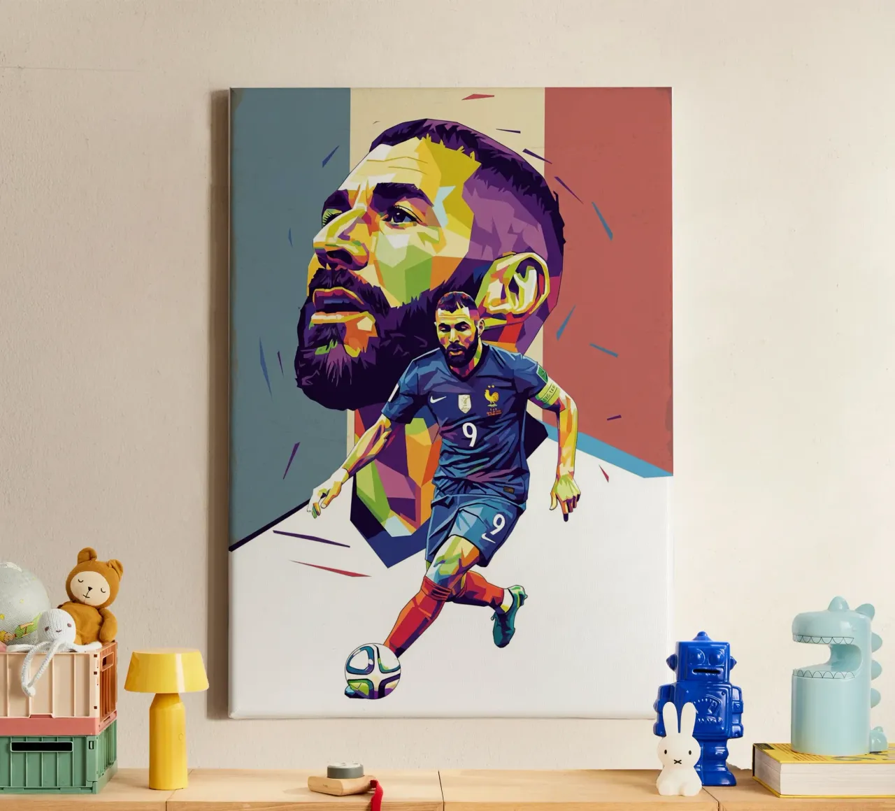 Ritratto pop art di Karim Benzema tela con Cornice a cassetta da Hantamrata