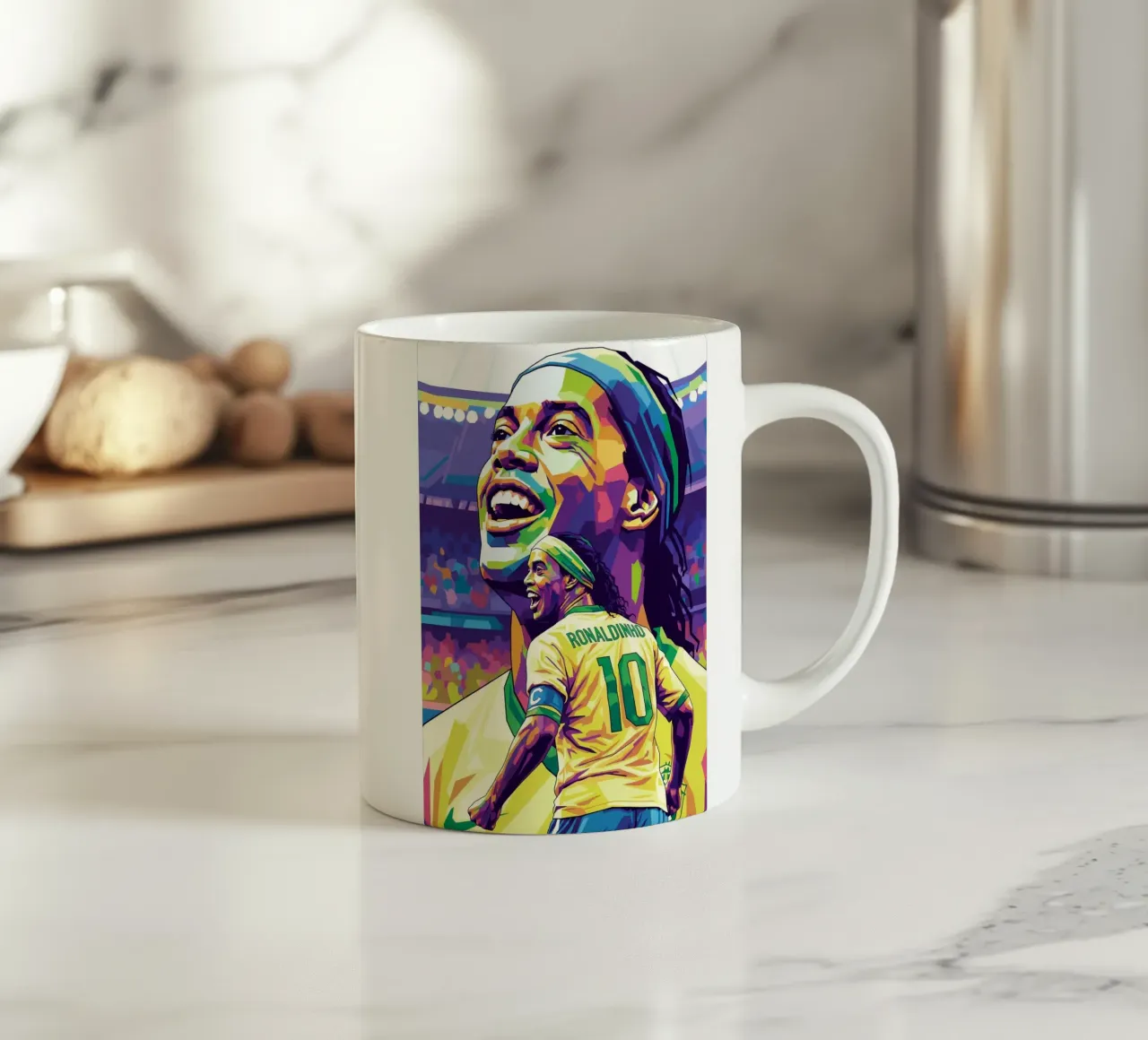 Ronaldinho con il suo iconico sorriso tazza in ceramica da Hantamrata