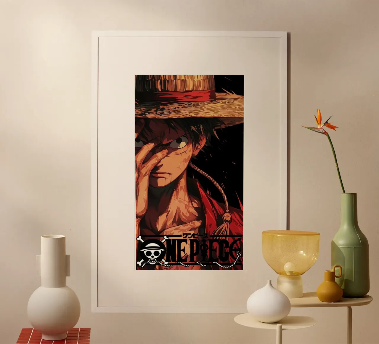 Scimmia D Luffy poster con telaio in legno da Toby H Williams