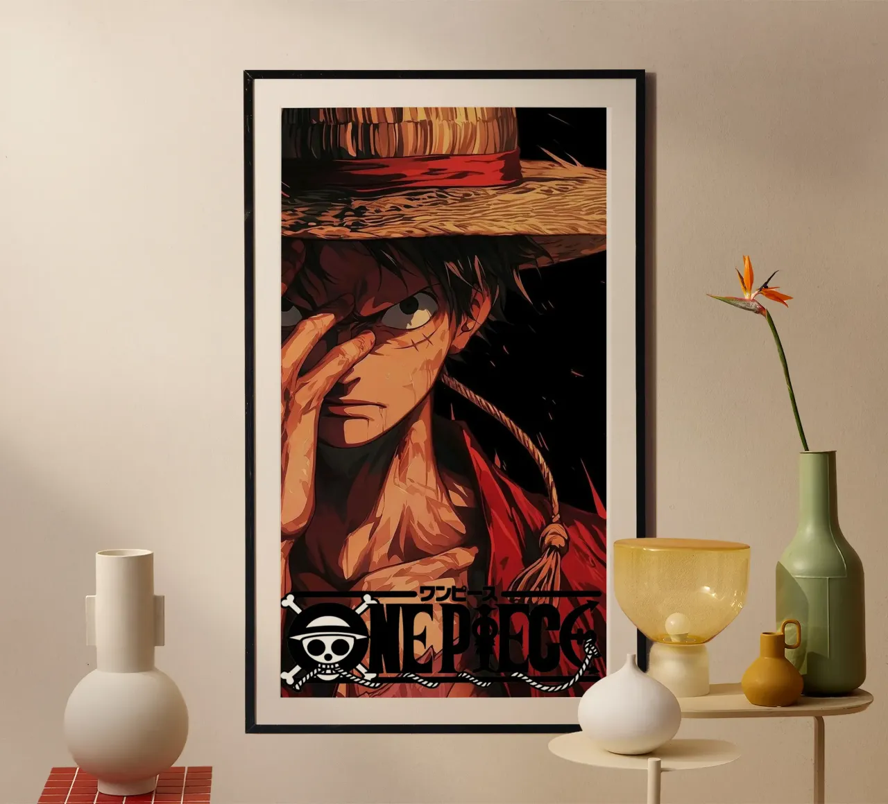 Scimmia D Luffy poster con telaio in legno da Toby H Williams