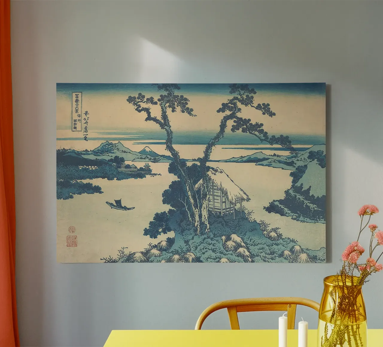A View of Mount Fuji Across Lake Suwa canvas with Floater frame by Yorke Studio
