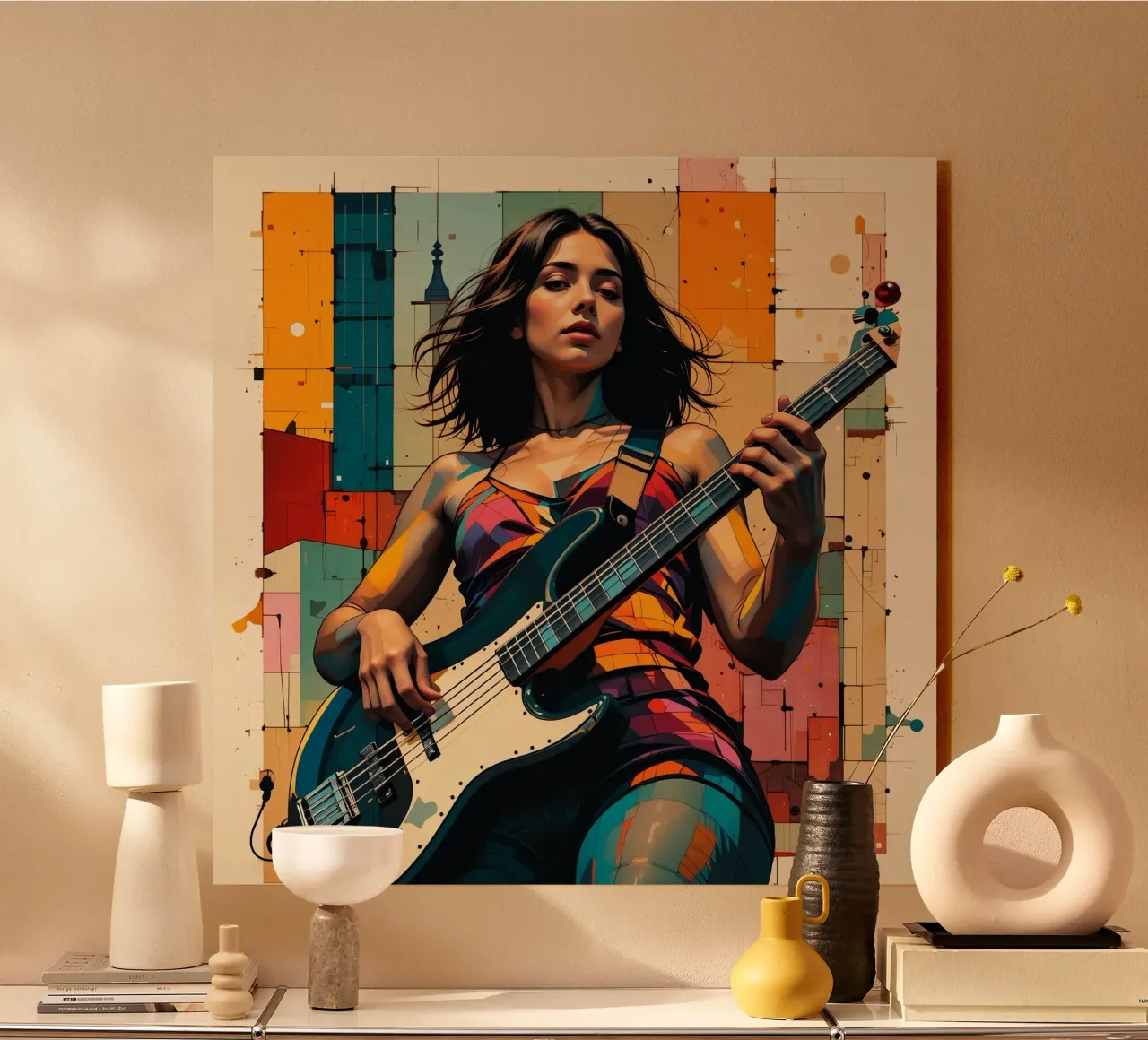 Vrouw en bas acryl van Massimo Frascogna