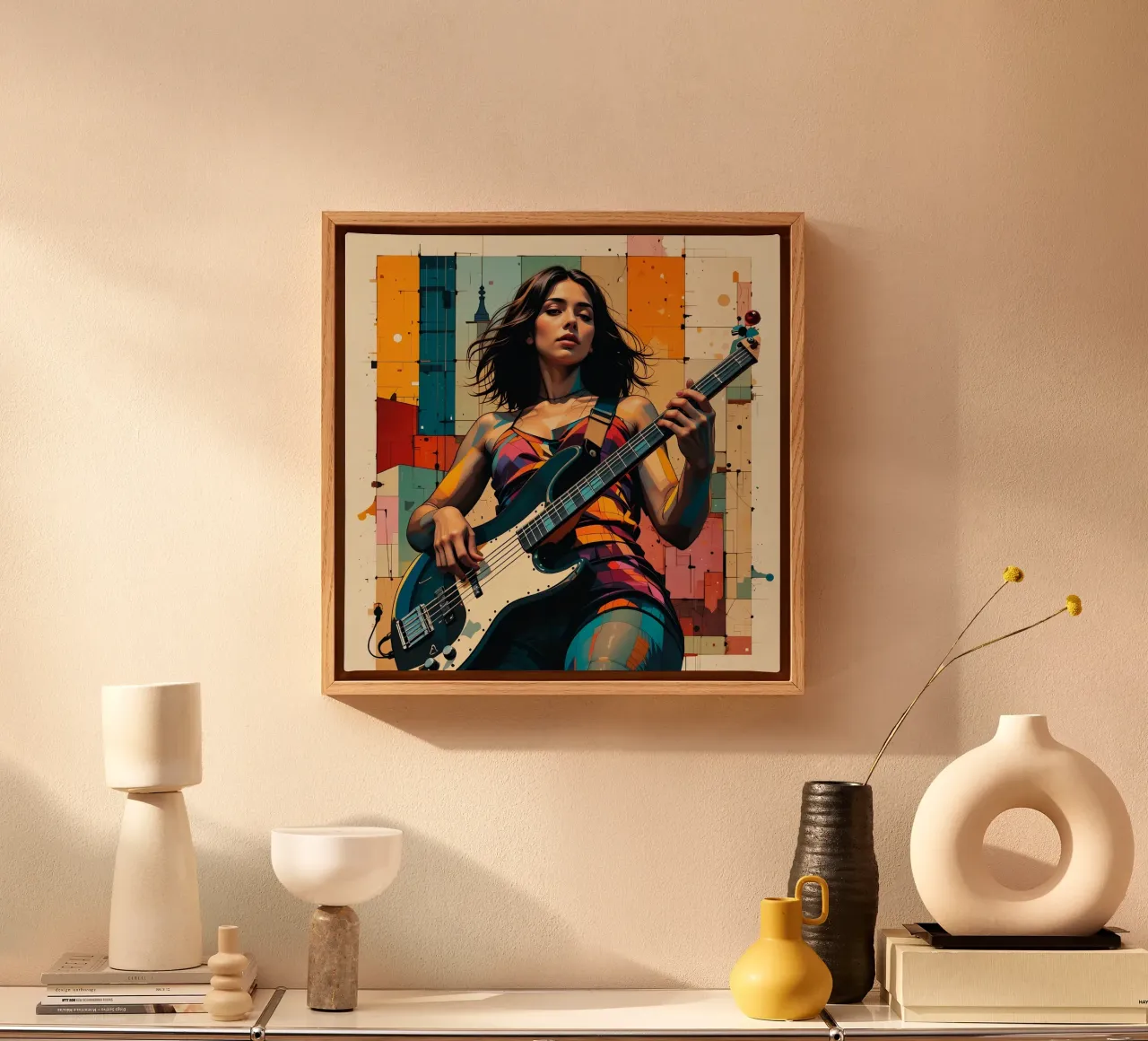 Vrouw en bas canvas met Baklijst van Massimo Frascogna