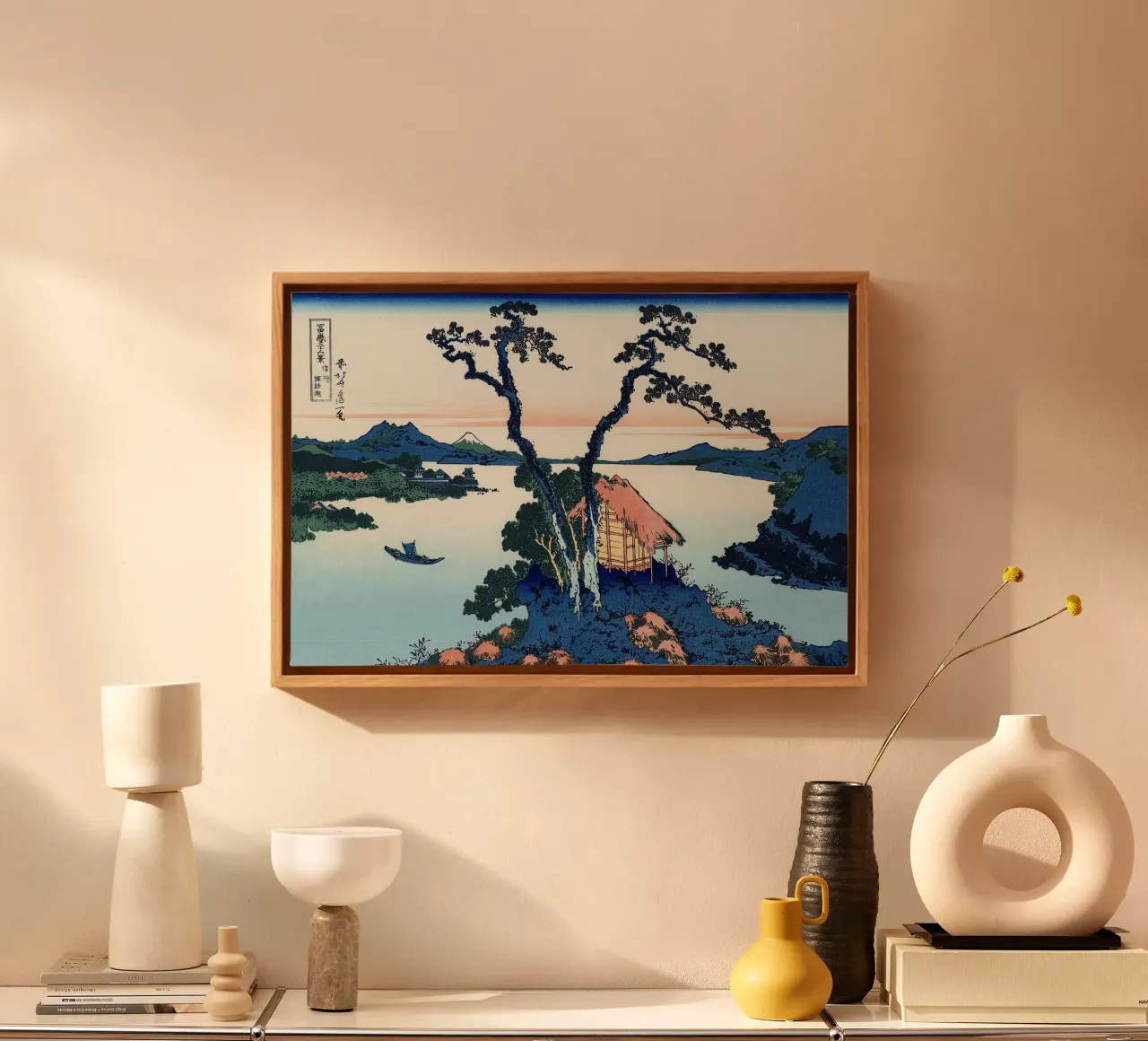 A View of Mount Fuji Across Lake Suwa canvas with Floater frame by Yorke Studio