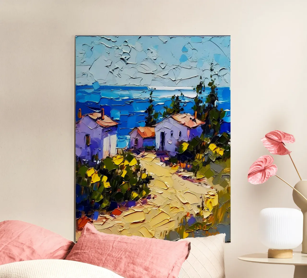 bright town in ocean poster con telaio in legno da hamily