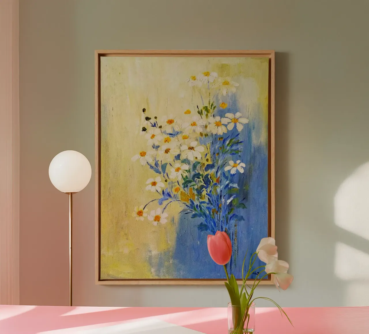 flower and color on wall tela con Cornice a cassetta da melts