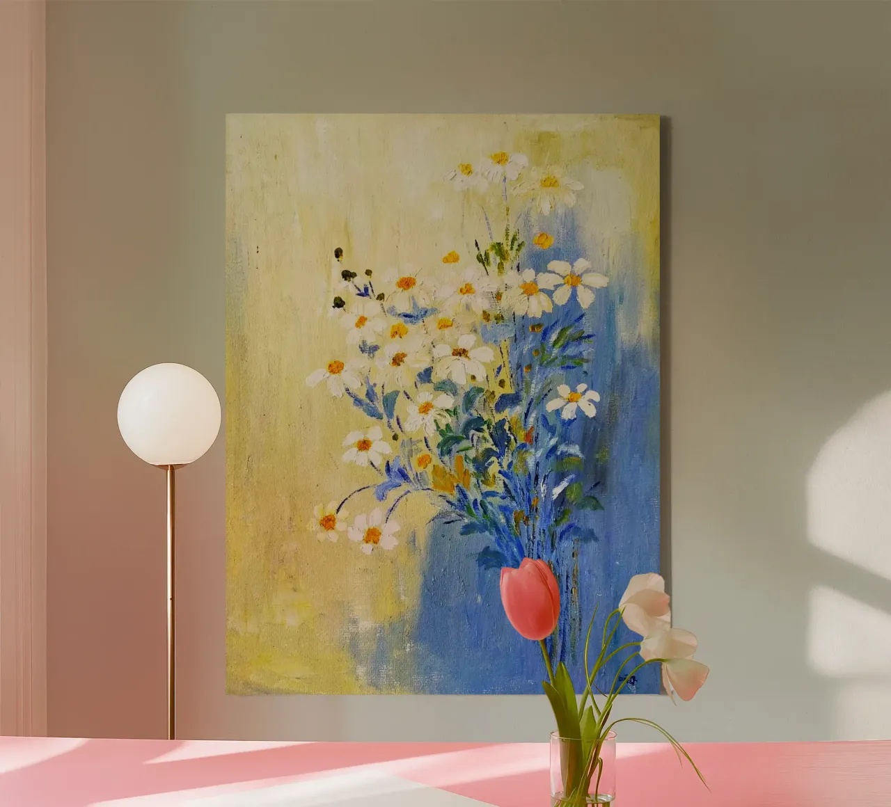 flower and color on wall tela con Cornice a cassetta da melts
