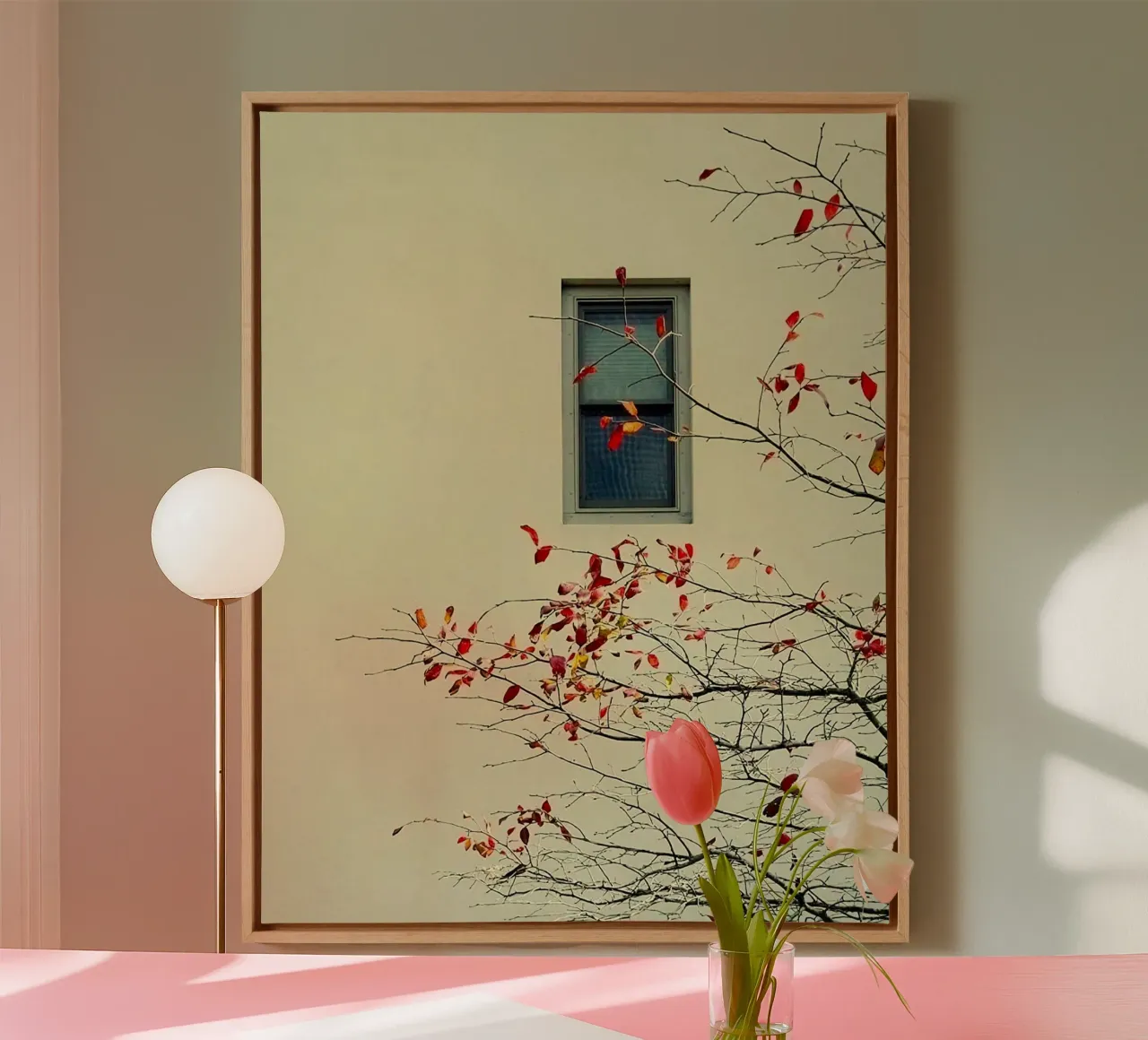 window with red leaf autumn tela con Cornice a cassetta da hamily