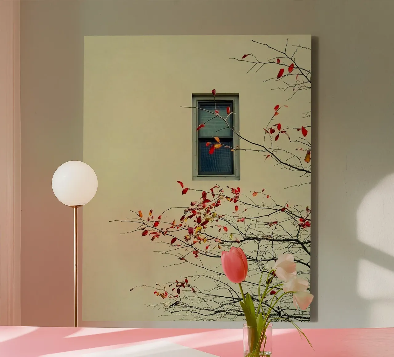 window with red leaf autumn tela con Cornice a cassetta da hamily