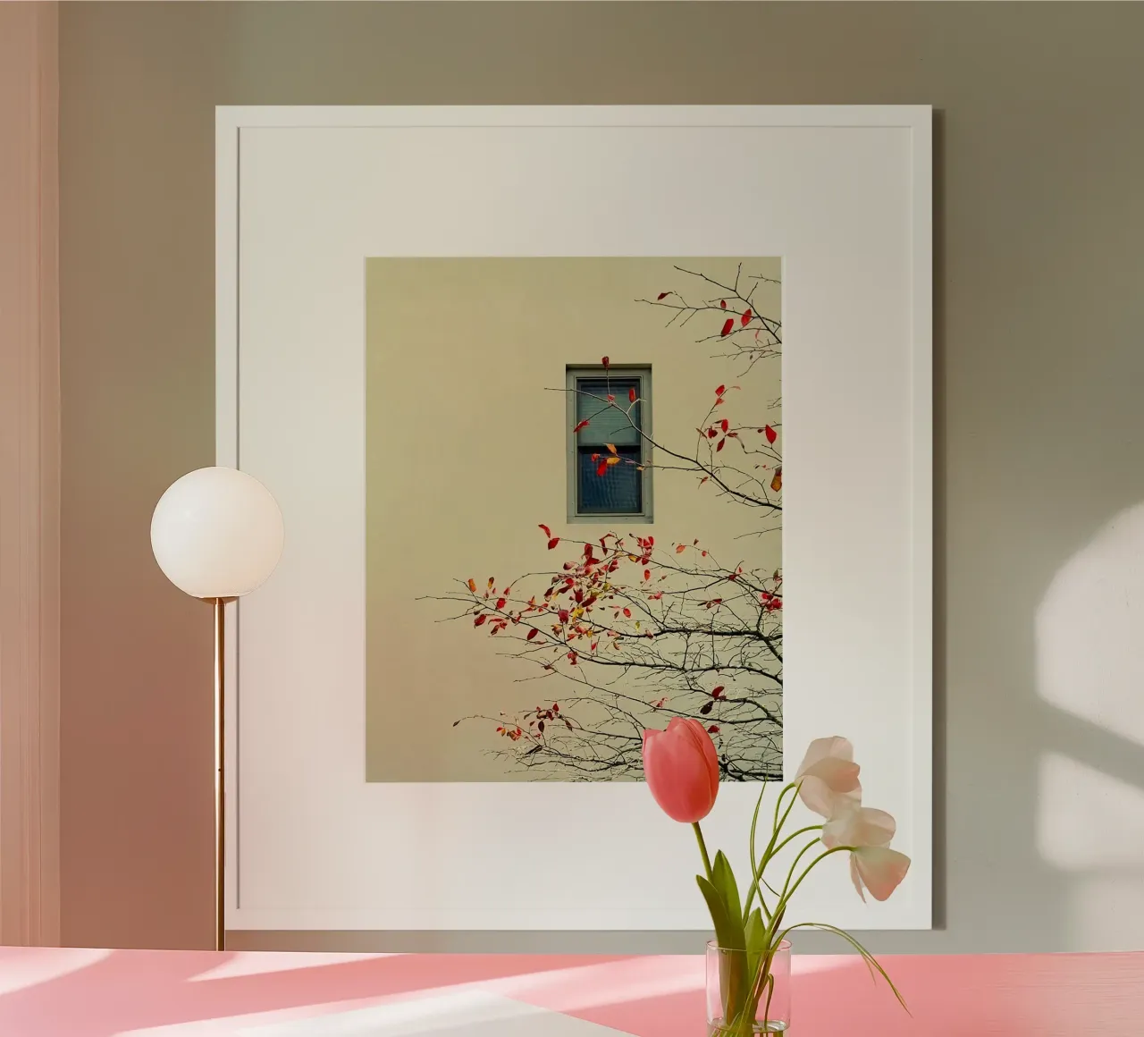 window with red leaf autumn poster de hamily