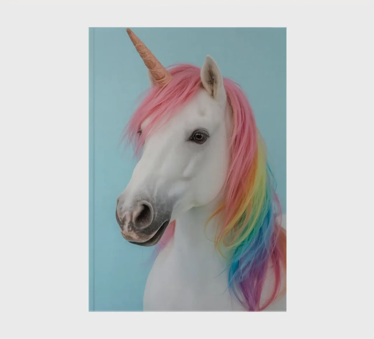 Unicorn with Rainbow Mane and Light Blue Background notebook by DesignDoodle