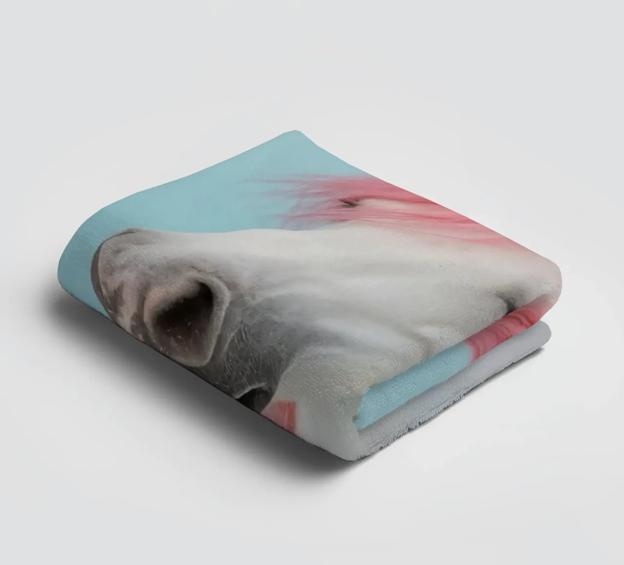 Unicorn with Rainbow Mane and Light Blue Background towel by DesignDoodle