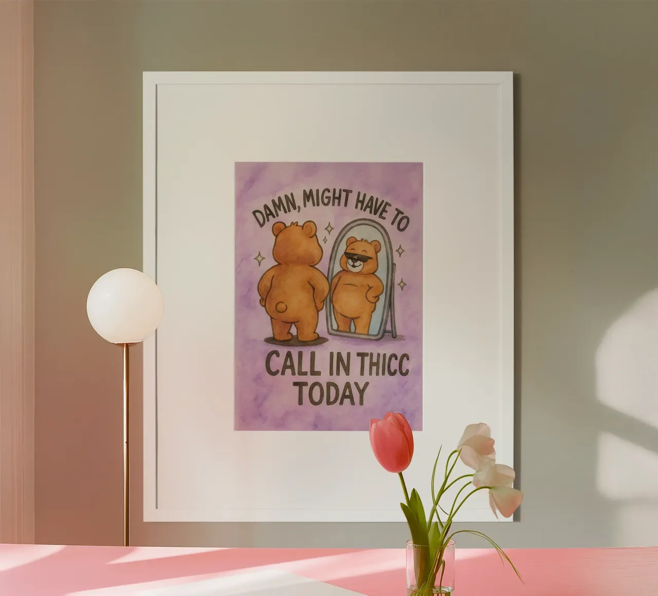 chiamare oggi l'orso divertente poster con telaio in plastica da cepeducks
