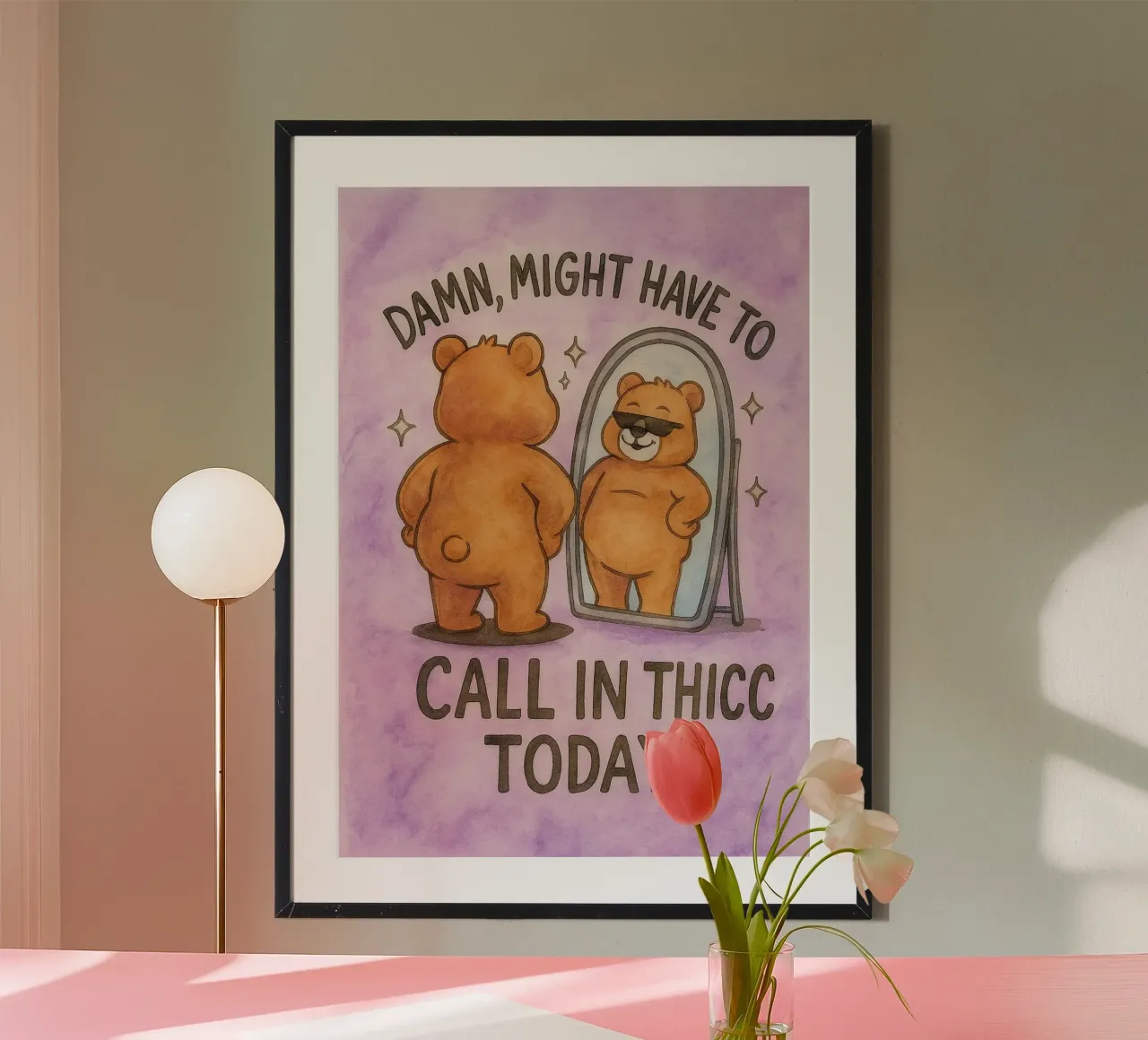 chiamare oggi l'orso divertente poster con telaio in plastica da cepeducks