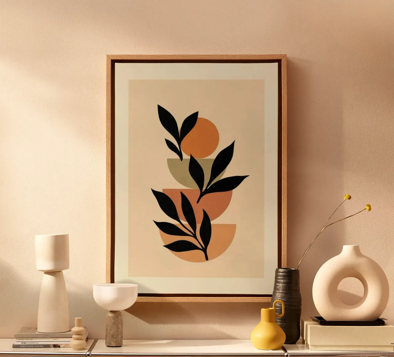 leaf and circle shape canvas with Floater frame by huminity
