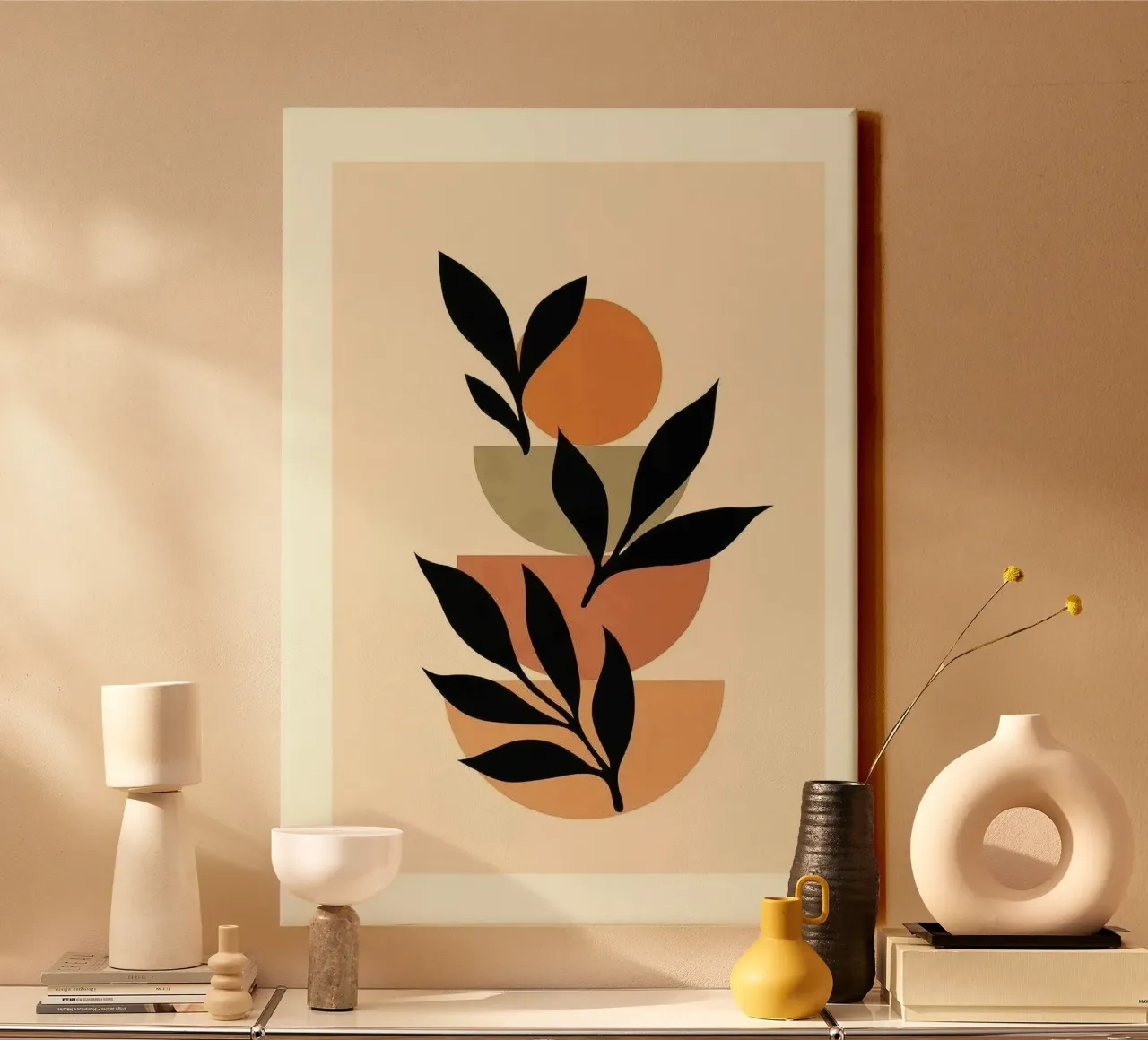 leaf and circle shape canvas with Floater frame by huminity