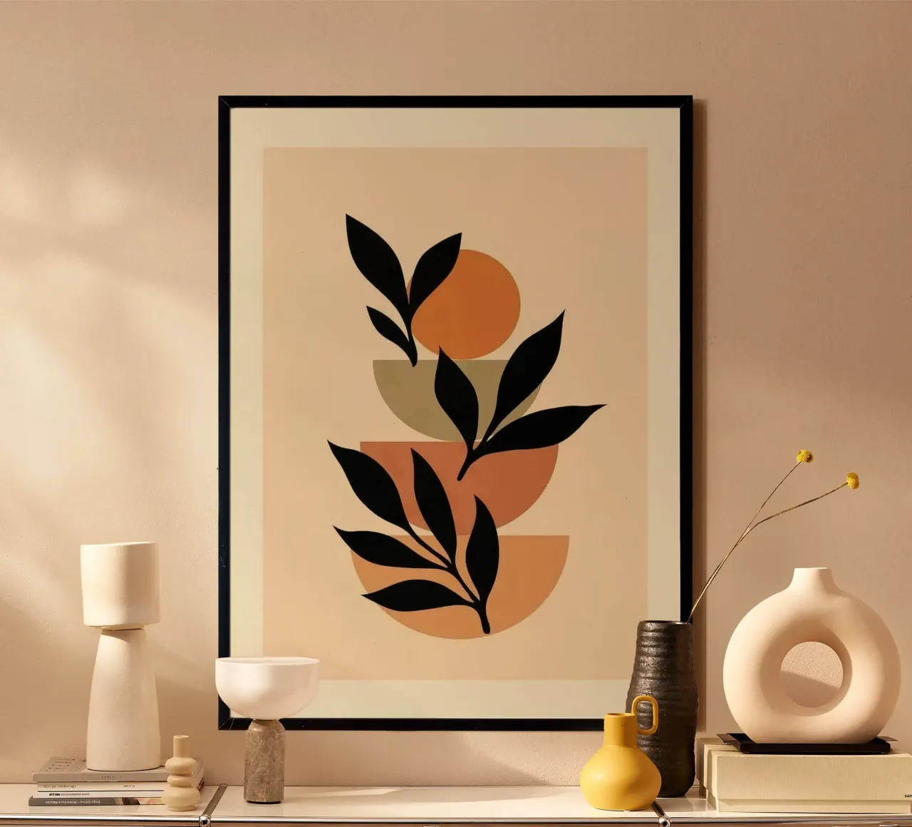 leaf and circle shape poster con telaio in legno da huminity
