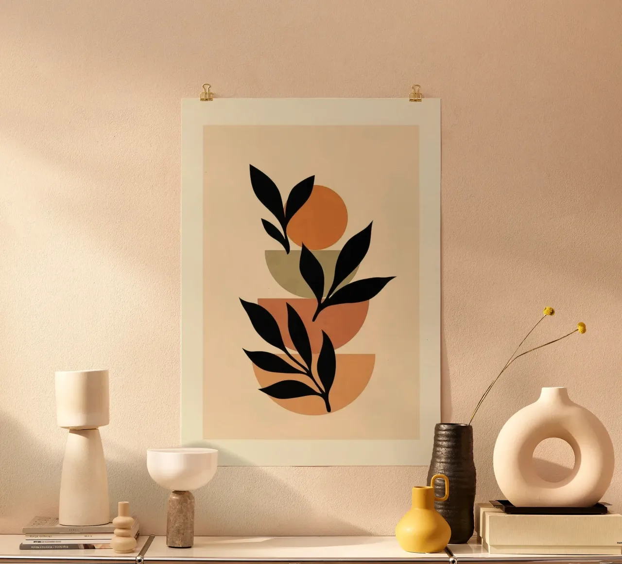 leaf and circle shape poster con telaio in legno da huminity